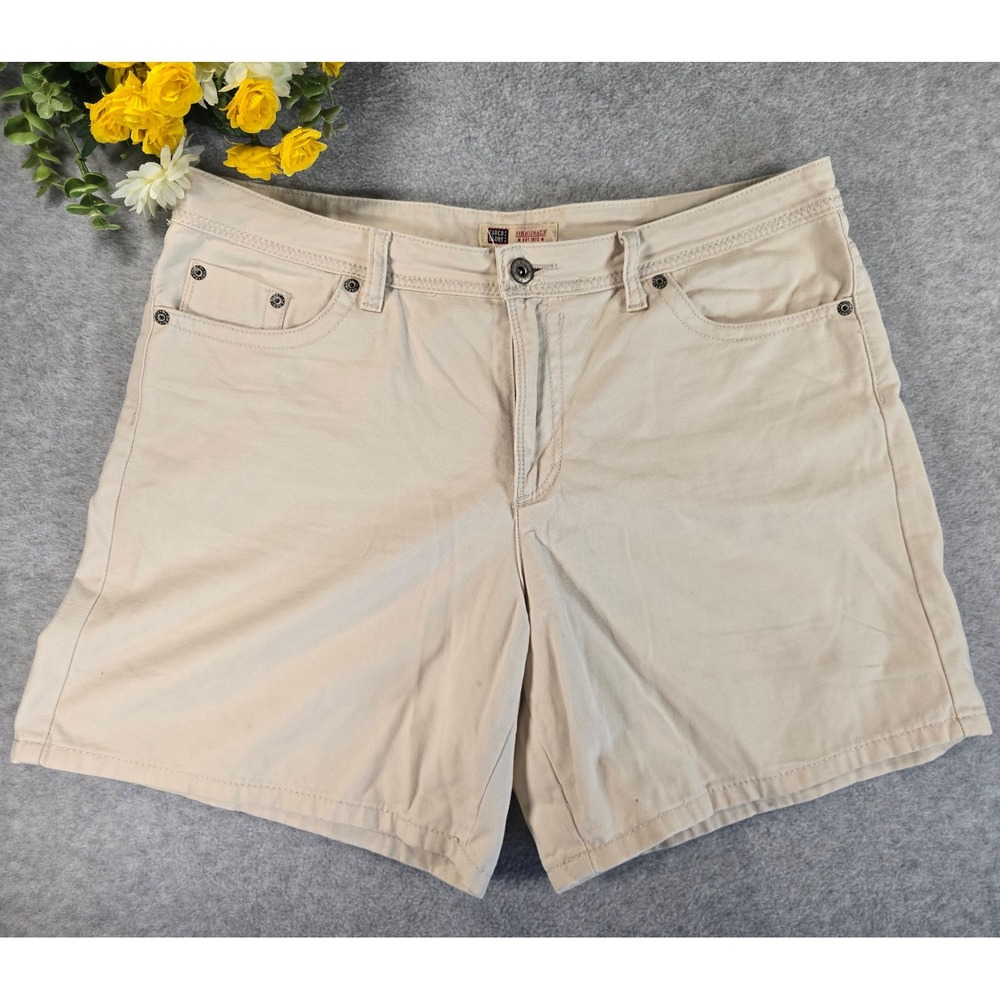 Vintage Y2K Faded Glory Originals Tan Canvas Khaki Shorts Womens 12 Cotton